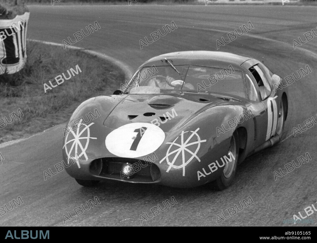 Maserati 450S coupe at Le Mans in 1957. Driven by Stirling Moss and Harry Schell the car retired after 3 hours.