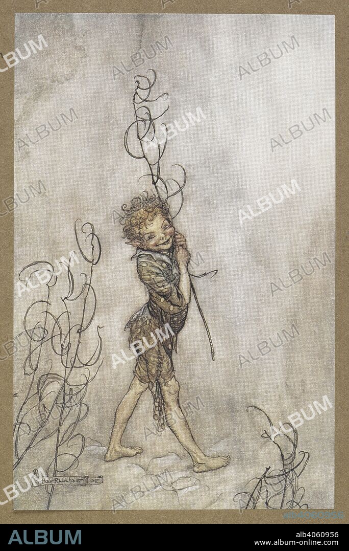 WILLIAM SHAKESPEARE. Lord, what fools these mortals be!'  Puck. A scene from 'A Midsummer Night's Dream.  . A Midsummer Night's Dream ... With illustrations by Arthur Rackham. London : William Heinemann, 1908. Source: Cup.410.bb.55, facing page 70.