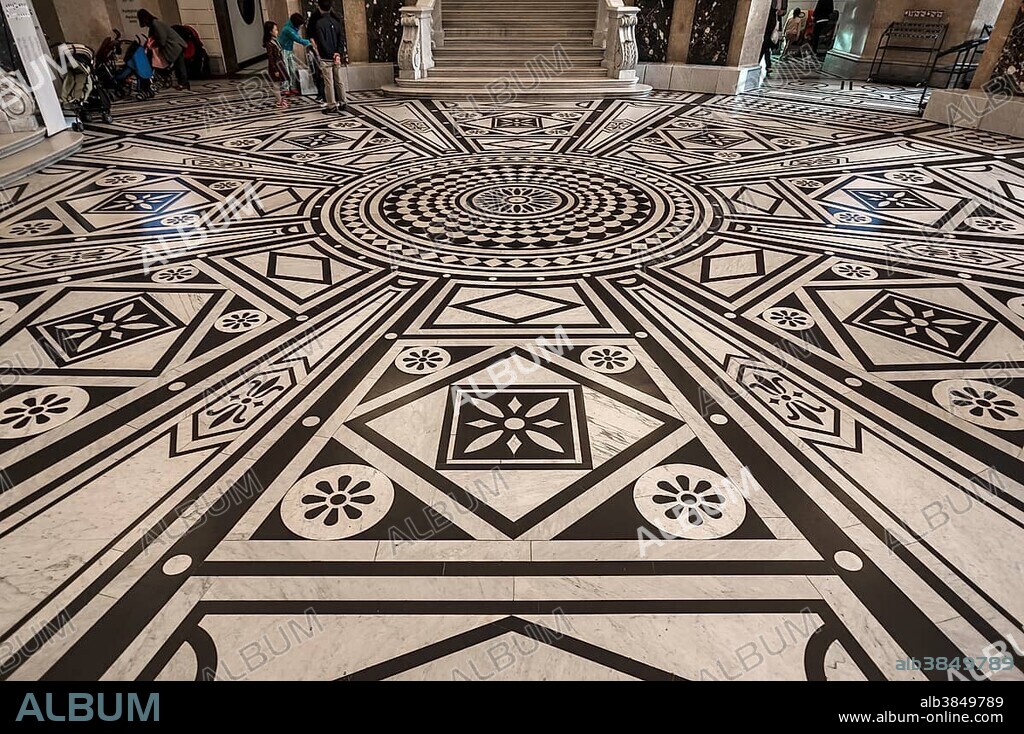 Stone mosaic floor, foyer, Museum of Natural History, opened in 1889, Vienna, Austria, Europe.