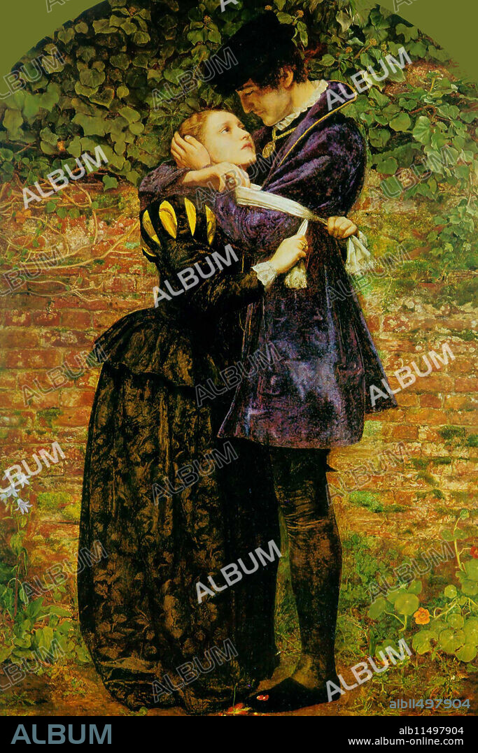 A Huguenot, on St. Bartholomew's Day Refusing to Shield Himself from Danger by Wearing the Roman Catholic Badge.  Sir John Everett Millais, 1st Baronet, PRA (8 June 1829 – 13 August 1896) was an English painter and illustrator who was one of the founders of the Pre-Raphaelite Brotherhood.