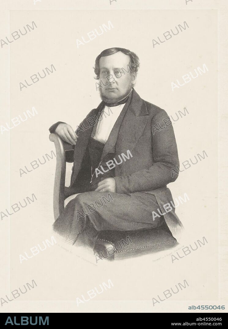Portrait of Daniel Serrurier, The person portrayed sits transversely on a chair, Daniel Serrurier, Leonard de Koningh (mentioned on object), Dordrecht, 1854, paper, h 510 mm × w 370 mm.