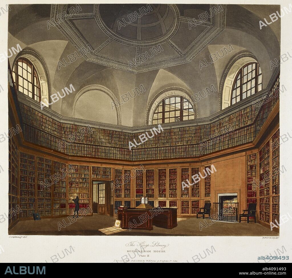 WILLIAM HENRY PYNE, J STEPHANOFF and R REEVES. The King's Library, Buckingham House. The History of the Royal Residences ... London, 1819. Colour illustration / plate. Source: 747.f.3, vol.2, opposite 26.