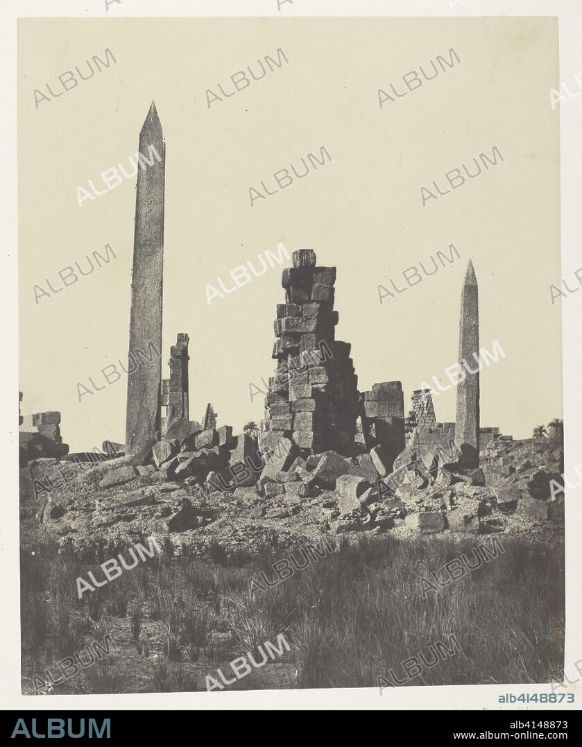 Palais de Karnak, Les Obélisques; Thèbes. Maxime Du Camp; French, 1822-1894. Date: 1849-1851. Dimensions: 20.4 × 16.5 cm (image/paper); 29.7 × 42.9 cm (album page). Salted paper print, plate 44 from the album "Egypte, Nubie, Palestine et Syrie" (1852). Origin: France.
