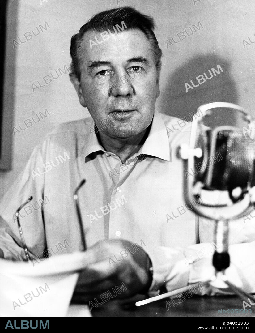 Sir Michael Redgrave (1908-1985), British actor. Recording the narration of 'Struggle for Israel'.