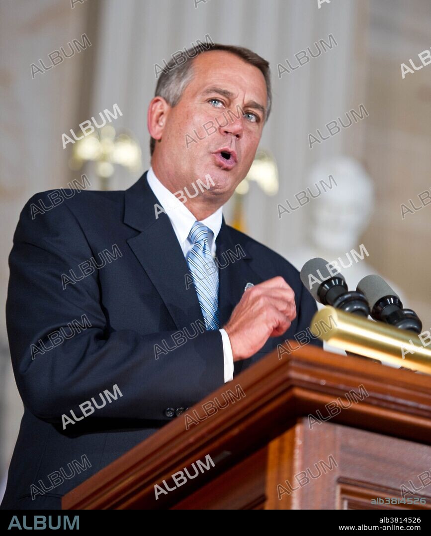 U.S. Rep. John Boehner, R-Ohio, Speaker of the House, makes remarks during a Congressional Gold Medal ceremony honoring astronauts Neil Armstrong, Buzz Aldrin and John Glenn in the Rotunda at the U.S. Capitol, Wednesday, Nov. 16, 2011, in Washington, DC.