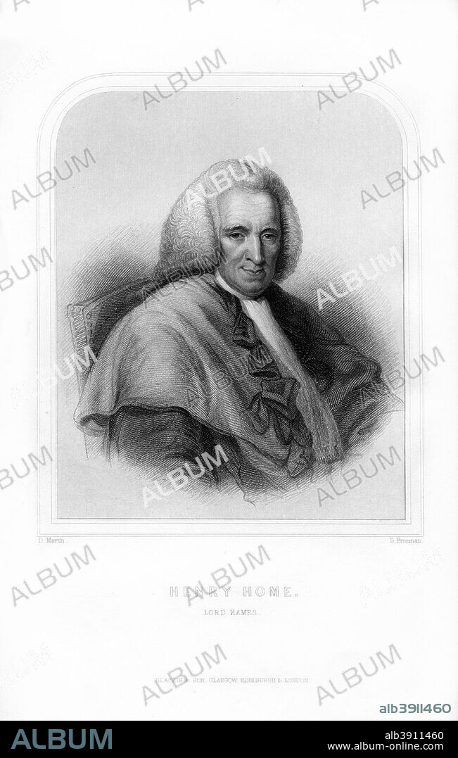 Henry Home, Lord Kames, Scottish philosopher, (1870). Home (1696-1782) was a leading figure of the Scottish Enlightenment. An engraving from Robert Chambers' A Biographical Dictionary of Eminent Scotsmen, Blackie and Son, (Glasgow, Edinburgh, and London, 1870).