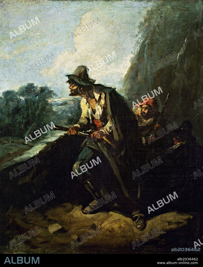 EUGENIO LUCAS VELAZQUEZ. Eugenio Lucas Velázquez / 'Bandits', Oil on canvas, 70 x 58 cm.