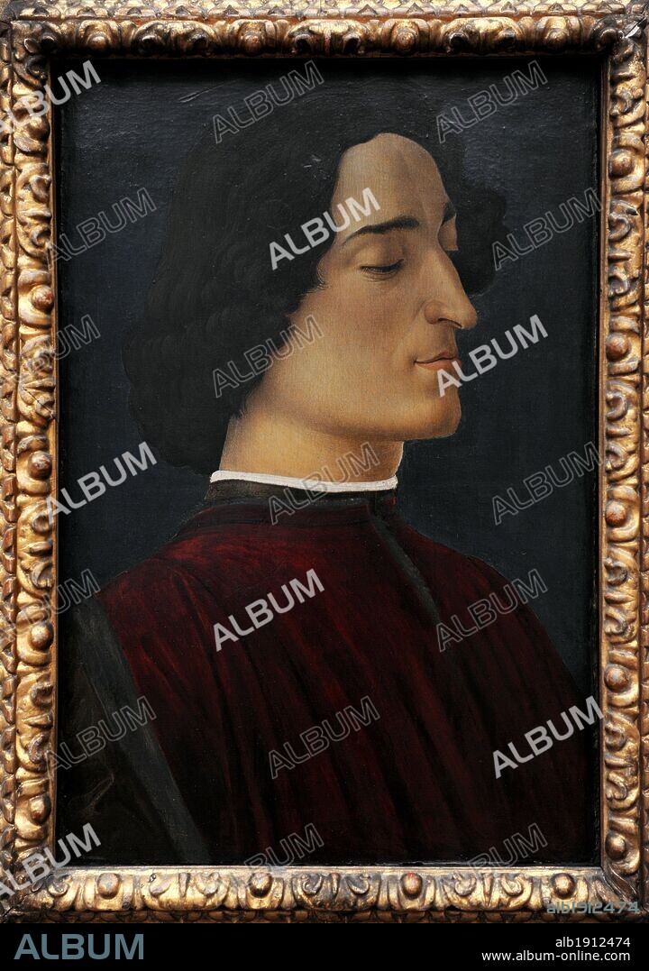 SANDRO BOTTICELLI. JULIANO DE MEDICI (GIULIANO DE' MEDICI) (1453-1478). Político italiano del Renacimiento. Retrato realizado por el pintor italiano renacentista Alessandro o Sandro Filipepi BOTTICELLI (Florencia, 1445-1510). Gemäldegalerie o Pinacoteca de Berlín. Kulturforum. Museos Nacionales de Berlín (Staatiche Museum). Alemania. Europa.