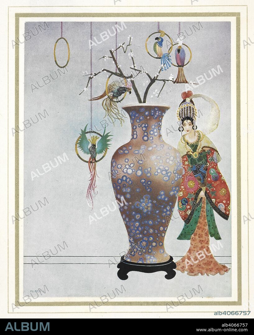 ARTHUR RANSOME and THOMAS MACKENZIE. An illustration for 'Aladdin and his Wonderful Lamp ...'. Aladdin and his Wonderful Lamp, in rhyme ... Illustrated by Mackenzie. London : Nisbet & Co., [1920]. Source: KTC.40.b.15 plate 1.