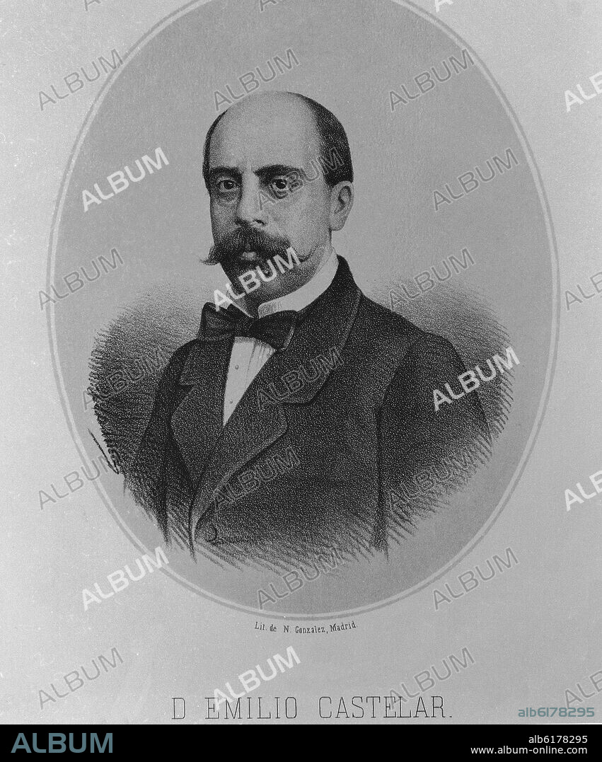 EMILIO CASTELAR - 1832/99 - PRESIDENTE DEL GOBIERNO DURANTE LA I REPUBLICA - GRABADO S XIX.