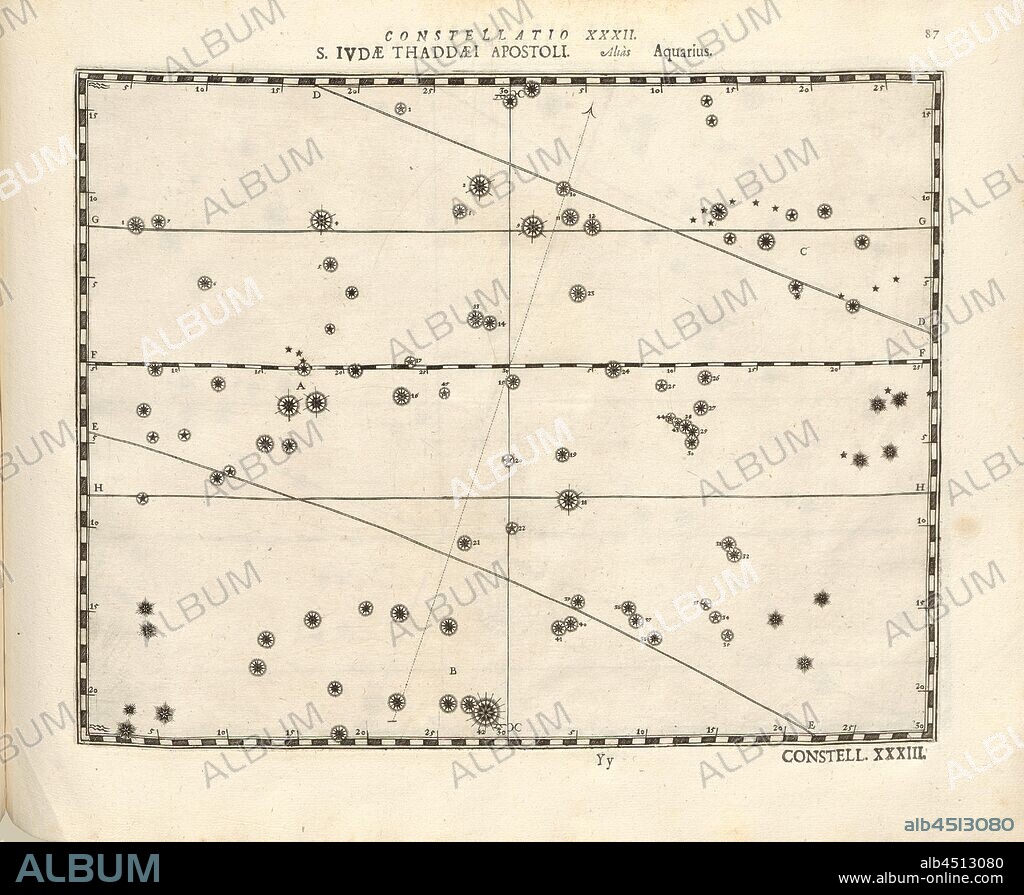 Aquarius, Constellation Aquarius, Constellatio XXXII, p. 87, Bayer, Johann; Schecks, Kaspar, 1627, Julius Schiller, Johann Bayer, Kaspar Schecks: Coelum stellatum christianum convexum (...). Augustae Vindelicorum [Augsburg]: praelo Andreae Apergeri, 1627.