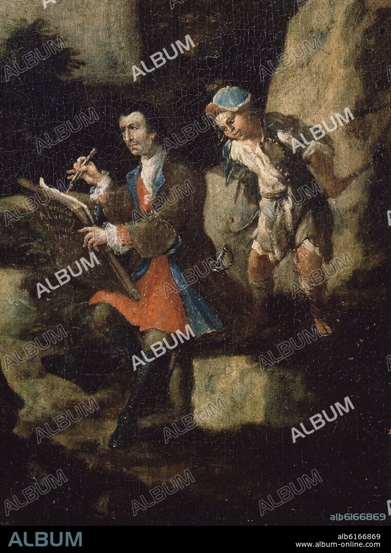 TORIBIO ALVAREZ (1668-1739). CACERIA EN LA MORALEJA - DETALLE DEL PINTOR - SIGLO XVIII - CONJUNTO 132007.
