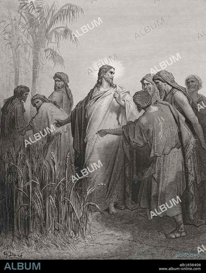 Engraving from The Dore Bible illustrating Mark ii 23 Jesus and His Disciples in the Corn Field by Gustave Dore 1832-1883 French artist and illustrator.