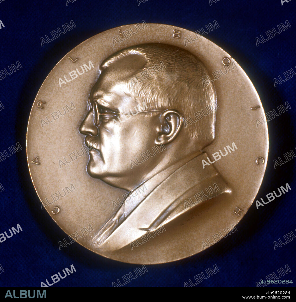 Karl Bosch, German chemist, c1930s. In 1910 Bosch (1874-1940) and Fritz Haber patented the Haber-Bosch process for the industrial production of ammonia. Bosch shared the1931 Nobel prize for chemistry with Friedrich Bergius for their work on high-pressure chemistry. Obverse of commemorative medal.