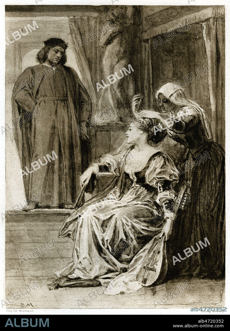 Andre del Sarto. (le peintre et sa femme Lucrece). Illustration vers 1900 par Diogene MAILLART (1840-1926) pour "Oeuvres de Alfred de Musset". Credit : Coll. Jonas/Kharbine-Tapabor.