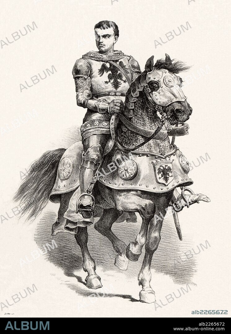 Historia de España. Beltrán Duguesclin (1314-1380), caballero francés a las órdenes de Enrique de Trastámara en 1366. Grabado de 1872.