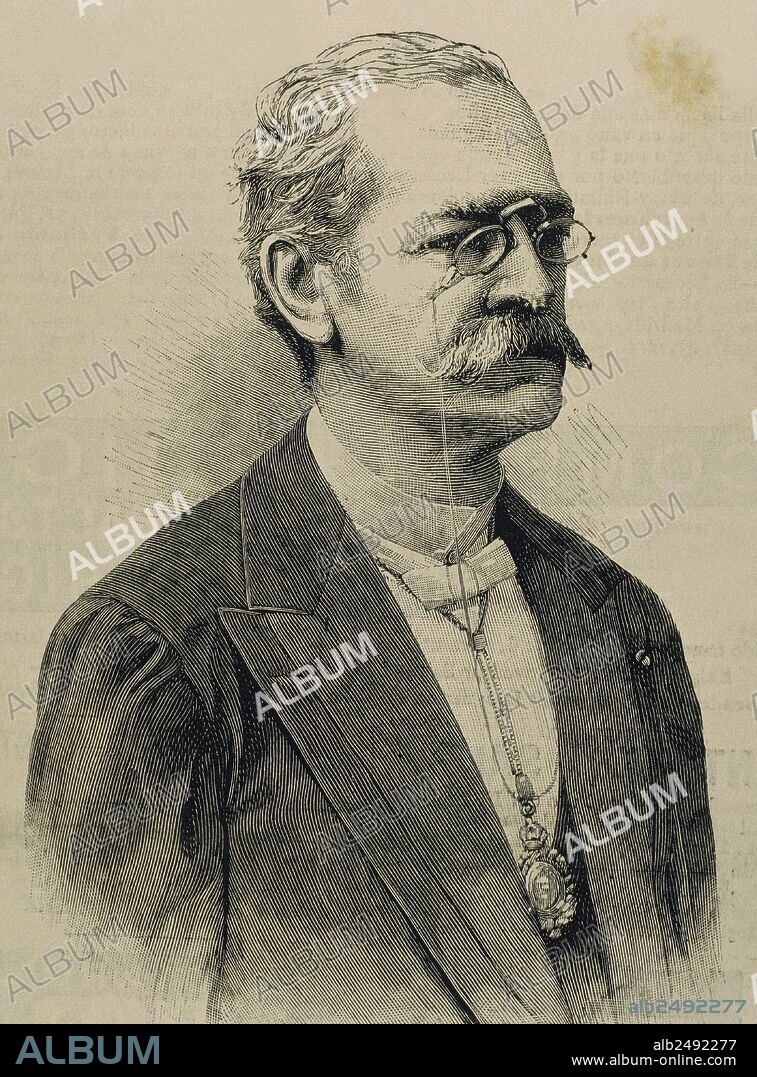PALMA, Ricardo (Lima,1833-Miraflores,1919). Escritor peruano. Liberal en política, fué desterrado a Chile, y a su regreso al país ingresó en la Administración pública. Grabado.