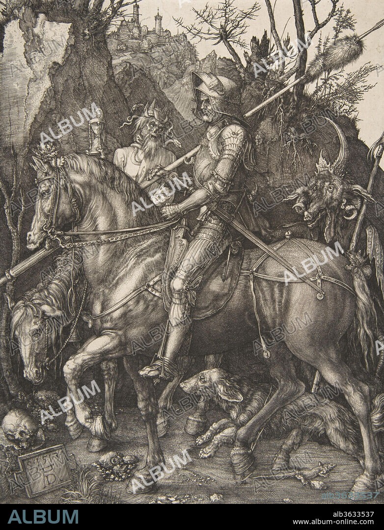 ALBRECHT DÜRER. Knight, Death, and the Devil. Artist: Albrecht Dürer (German, Nuremberg 1471-1528 Nuremberg). Dimensions: sheet: 9 5/8 x 7 1/2 in. (24.5 x 19 cm). Date: 1513.