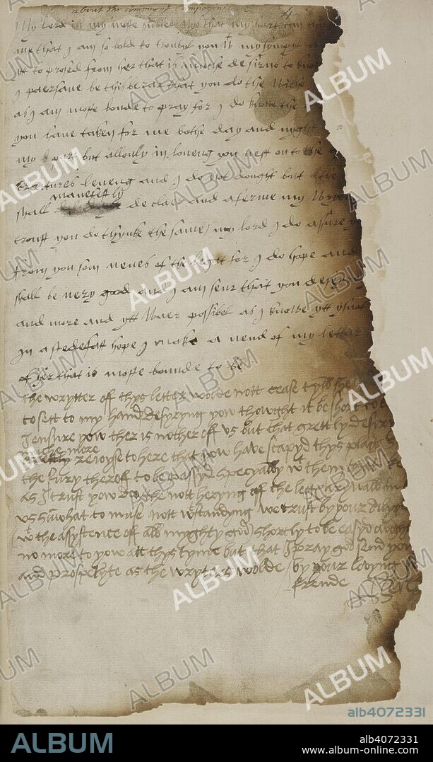 Letter from Anne Boleyn and Henry VIII to Cardinal Wolsey, August 1528. In the upper part of this letter, written at the start of August 1528, Anne sends good wishes to Cardinal Wolsey and asks for news about the progress of Cardinal Campeggio, the papal legate who, with Wolsey, was to hear Henryâ€™s suit for the annulment of his marriage. Anne then handed the letter to Henry and nagged him to complete it: â€˜The wrytter of thys letter wolde nott cease tyll she [had caused me likewise] to sett to my hand; desyryng yow, thowght it be short, to [take it in good part]â€™  . Records and papers concerning England and Rome, 1528â€“1529, especially concerning the divorce of King Henry VIII of England (1509â€“1547) from Catherine of Aragon. 2nd quarter of the 16th century. Source: Cotton Vitellius B. XII, f.4.