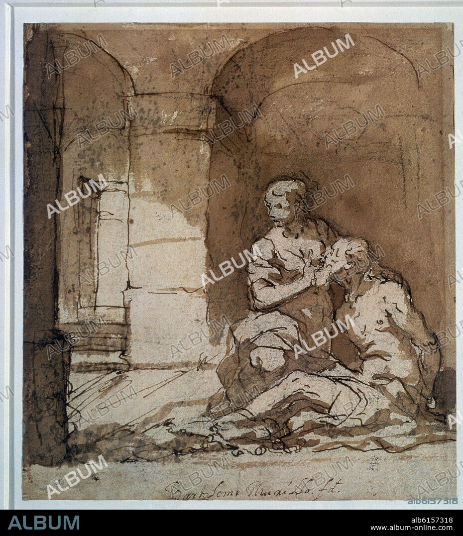 BARTOLOMÉ ESTEBAN MURILLO. LA CARIDAD ROMANA - SIGLO XVII - DIBUJO -  BARROCO ESPAÑOL.