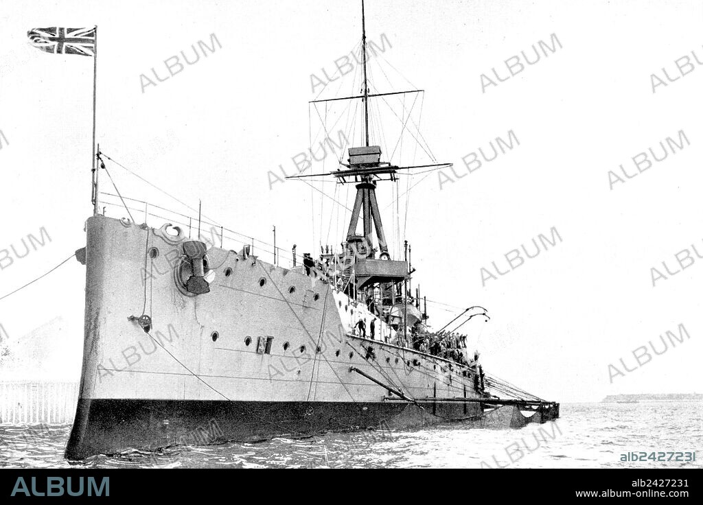 WWI Warship. Royal navy. HMS Dreadnought. The protective Crinoline,. H.M.S. Dreadnought getting out torpedo nets. HMS Dreadnought was a battleship of the Royal Navy that revolutionised naval power. Her entry into service in 1906 represented such a marked advance in naval technology that her name came to be associated with an entire generation of battleships, the 'dreadnoughts', as well as the class of ships named after her. The generation of ships she made obsolete became known as 'pre-dreadnoughts'. She was the sixth ship of that name in the Royal Navy. She became the only battleship to sink a submarine when she rammed the SM U-29 when it unexpectedly broke the surface after firing a torpedo at another dreadnought in 1915.