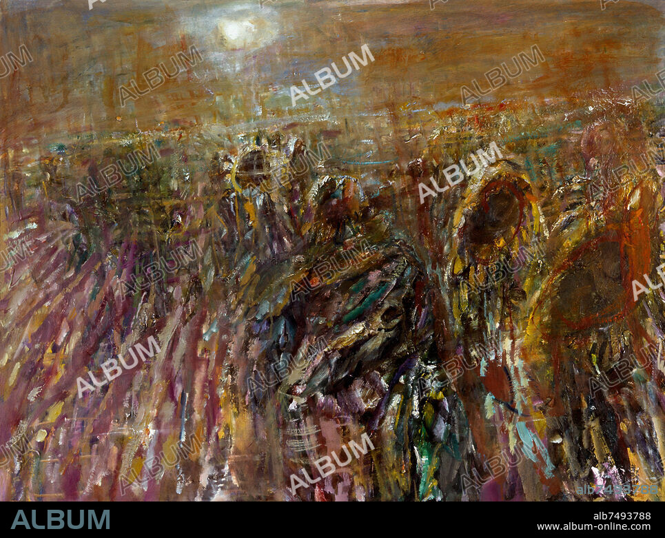 BERNHARD HEISIG. Heisig, Bernhard. 1925-2011. /. "Sonnenblumenfeld", 1973. Öl auf Hartfaser, 60 × 80 cm. Frankfurt / Oder, Museum Junge Kunst.