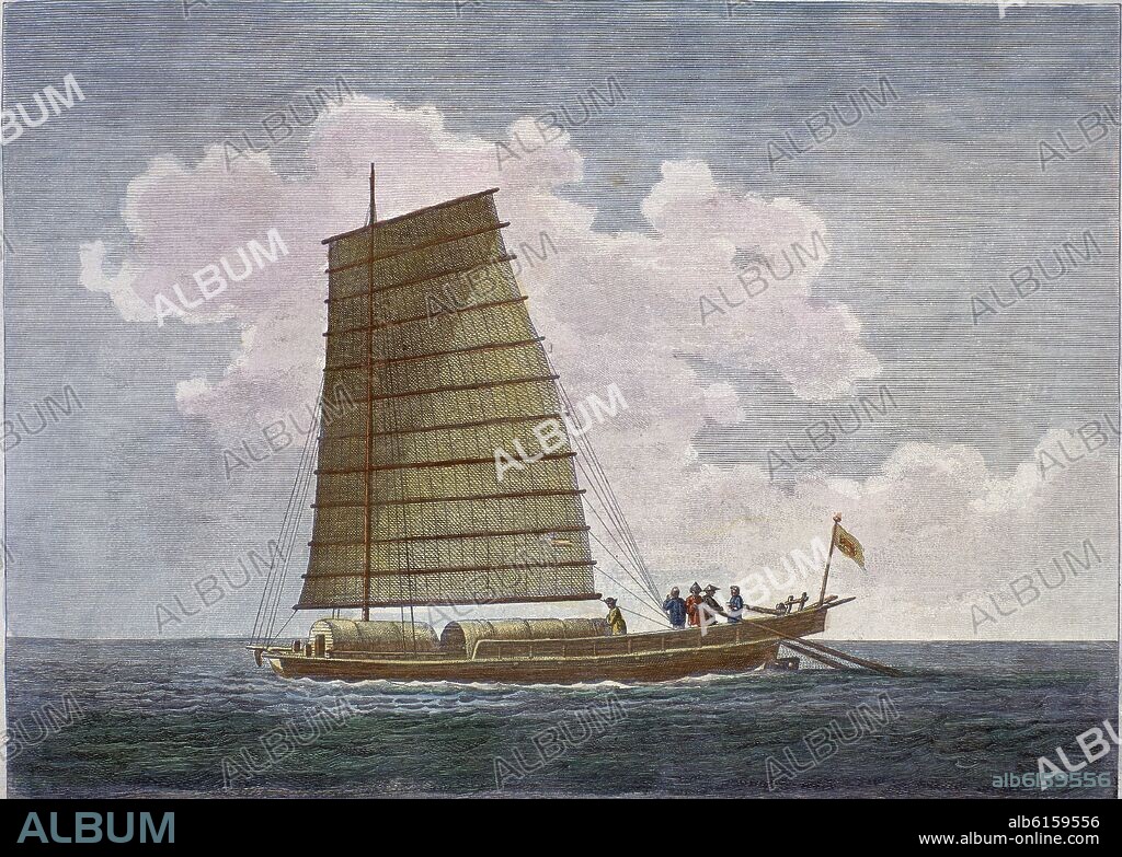 LIEUTENANT BLONDELA (?-1788). CHAMPAN - BARCO DE VELA CHINO - GRABADO POR LE PAGELET- SIGLO XVIII.