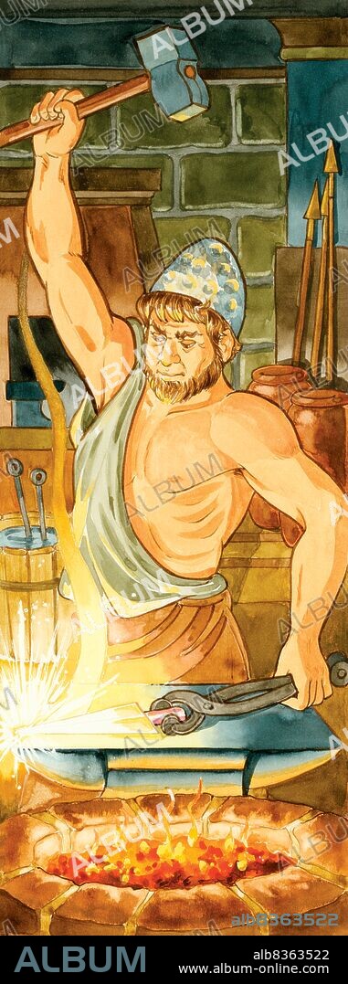 In Greek mythology, Hephaestus was the god of fire, and blacksmith and craftsman to the gods. Romans associated him with Vulcan.