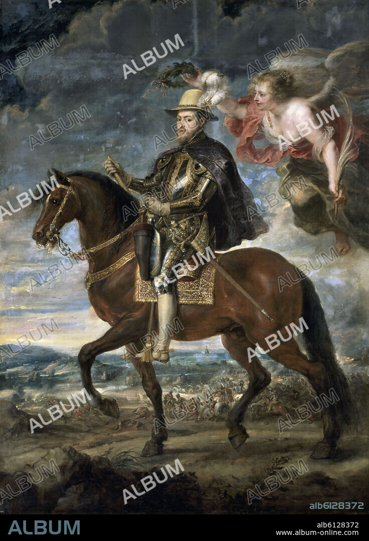 PETER PAUL RUBENS. 'Philip II of Spain on Horseback', ca. 1630, Flemish Baroque, Oil on canvas, 251 cm x 237 cm, P01686.