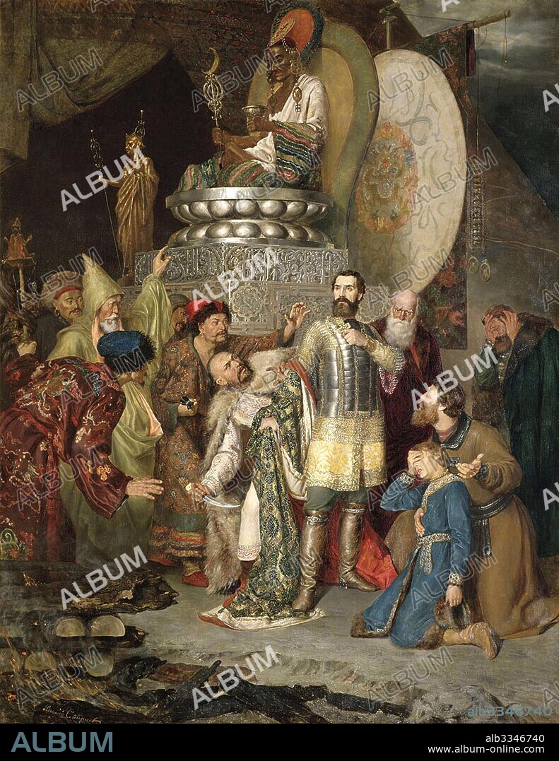 VASILI SERGEEVICH SMIRNOV. Prince Michael of Chernigov at the camp of Batu Khan.