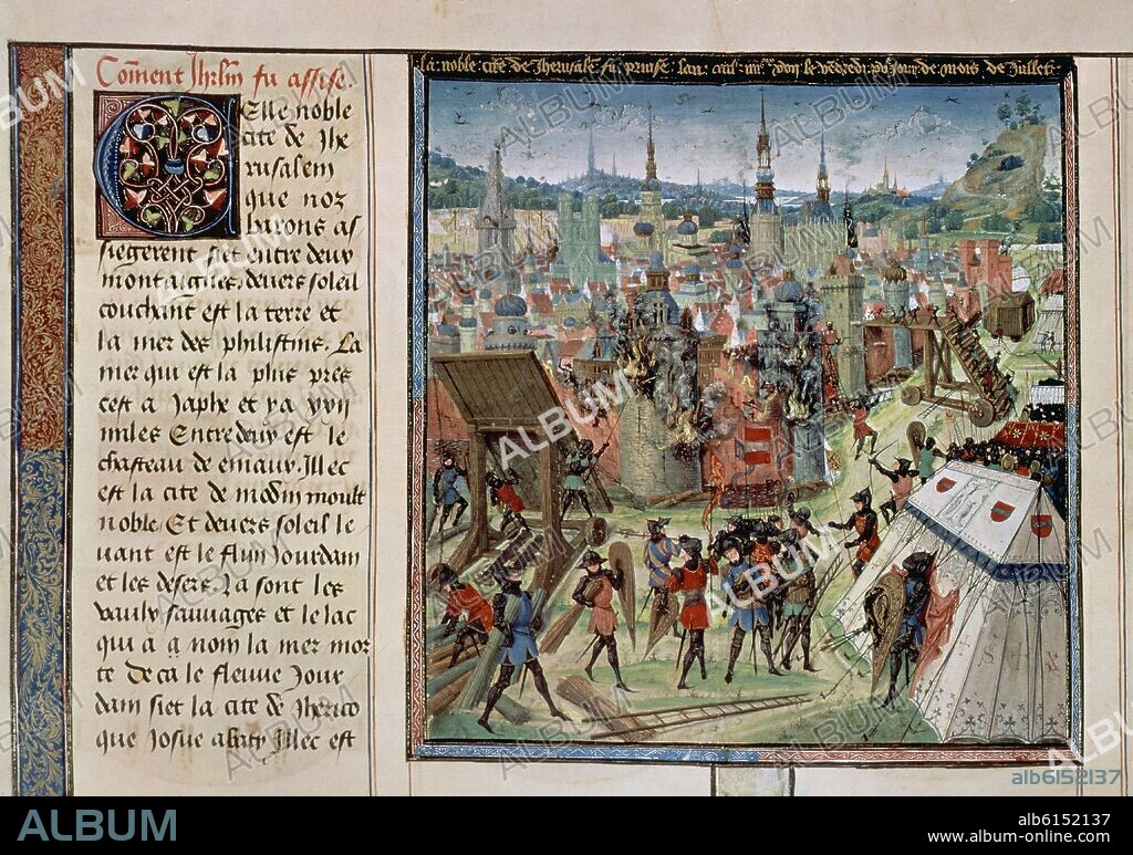 DREUX JEAN. CRONICAS DE LAS CRUZADAS - 1ª CRUZADA - GODOFREDO DE BOUILLON - JERUSALEN ES ATACADO - MANUSCRITO DEL SIGLO XV.