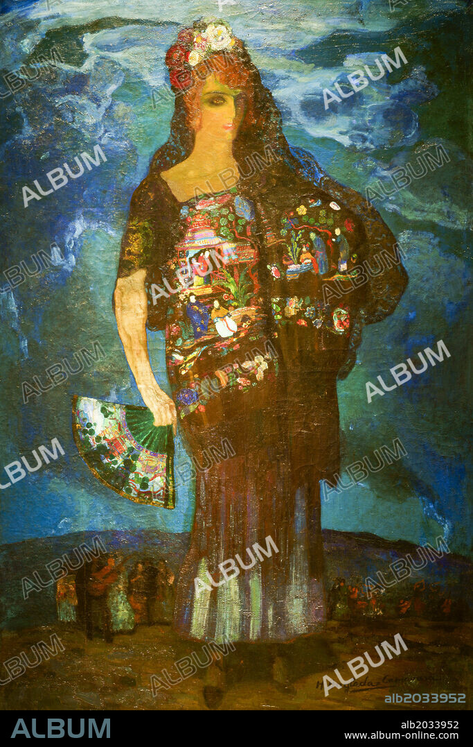 La maja de la Pagoda. 1913, óleo sobre tela.Coleccion de pinturas de Hermen Anglada-Camarassa.Gran Hotel (Grand Hotel 1901-1903). Fundació "la Caixa".Palma.Mallorca.Illes Balears.España.