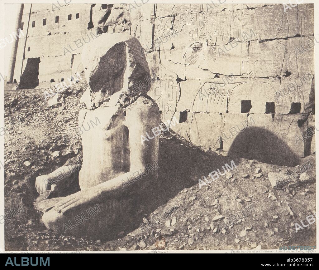 FELIX TEYNARD. Karnak (Thèbes), Troisième Pylône - Colosse de Spath Calcaire, en D. Artist: Félix Teynard (French, 1817-1892). Dimensions: 24.0 x 30.3 cm. (9  7/16  x 11  15/16  in.). Printer: Imprimerie Photographique de H. de Fonteny et Cie. Date: 1851-52, printed 1853-54.