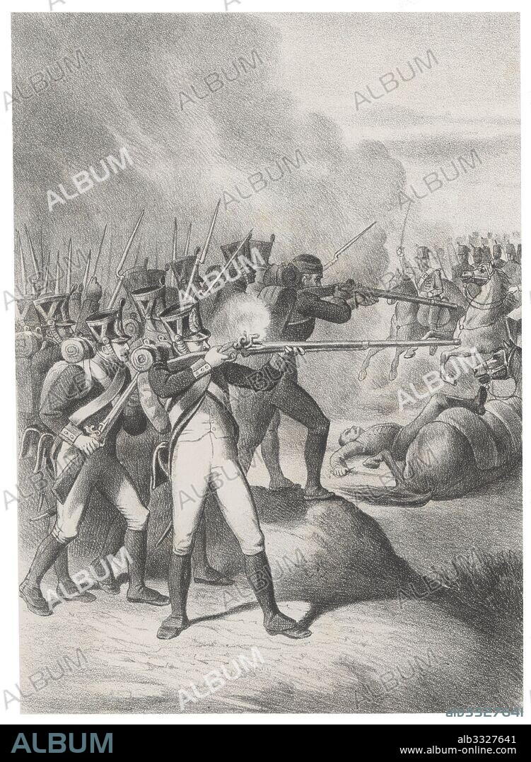 Historia de España. Guerra de la Independencia. Batalla de San Marcial en agosto de 1813. El ejército español al mando del general Freire hizo retroceder a las tropas francesas del mariscal Soult. Grabado de 1880.