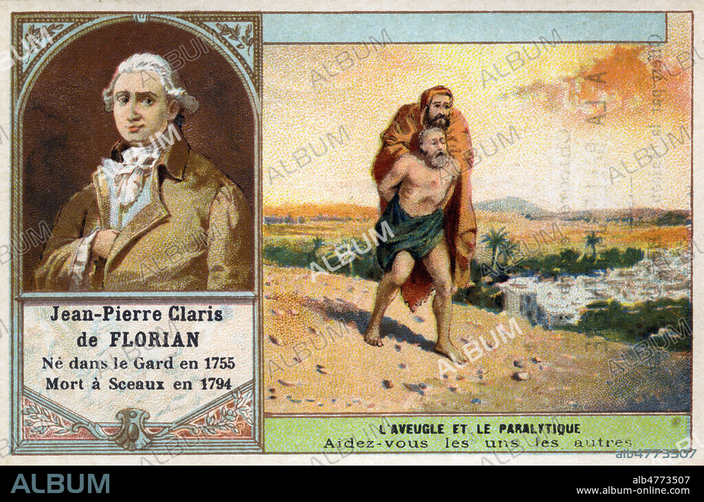 'Jean-Pierre Claris de FLORIAN (1755-1794). L'aveugle et le paralytique. Aidez vous les uns les autres'. Illustration anonyme pour un chromo vers 1900. Credit : Collection IM/KHARBINE-TAPABOR.