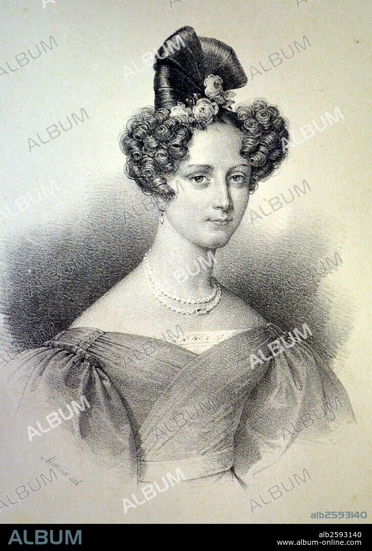 Princess Marie Christine of Orleans (1813-1939) second daughter of Louis Philippe I of France, wife of Duke Alexander of Wurttemberg. Lithograph, Paris, c1840. Photo by: .