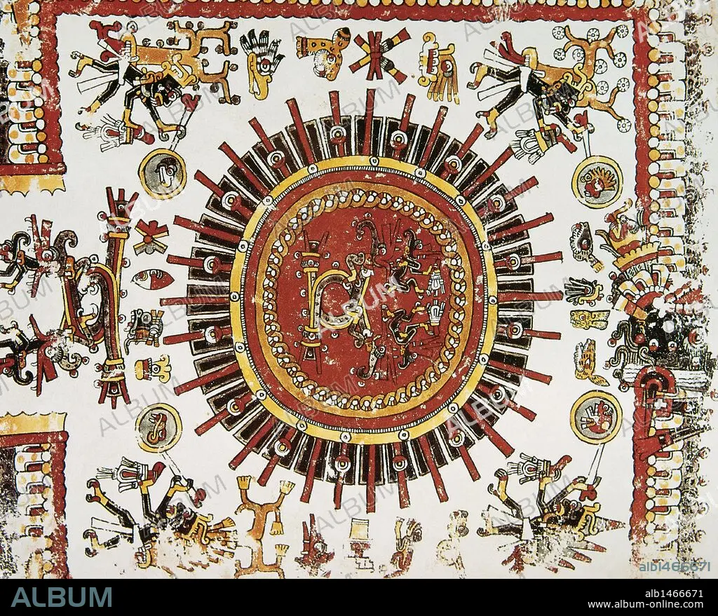 Codex Borbonicus. Aztec codex. Written by Aztec priest shortly before or after tthe Spanish conquest of Mexico. 1562 1563. Detail fol. 17r. Album alb1466671