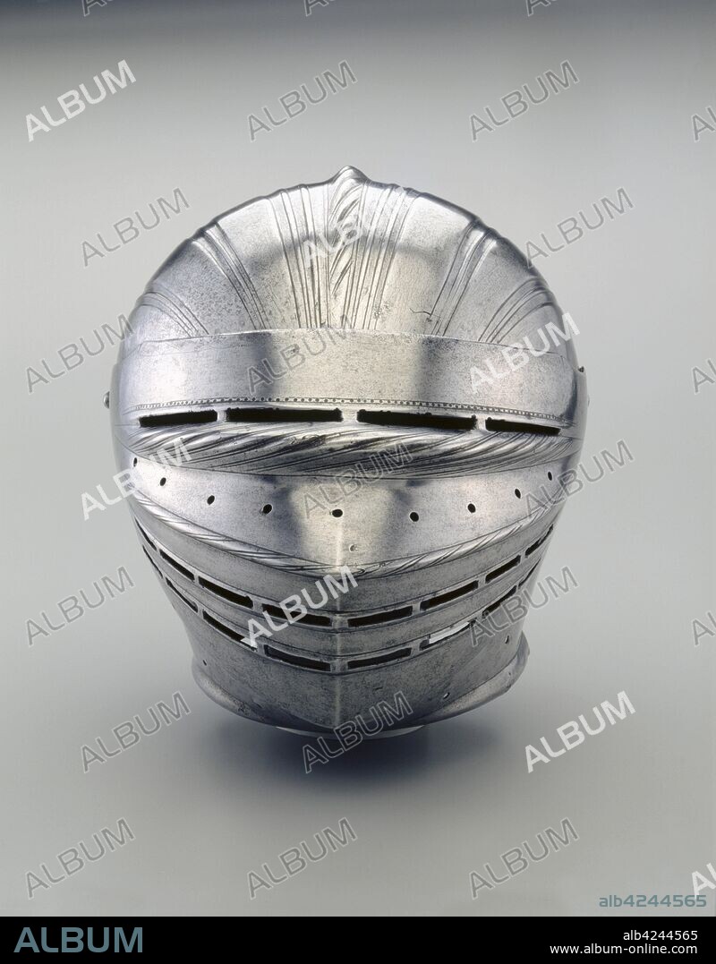 Field Armor in Maximilian Style: Helmet, c. 1510-1515. Germany, Augsburg(?), early 16th century. Fluted steel with leather straps; overall: 170.2 cm (67 in.).