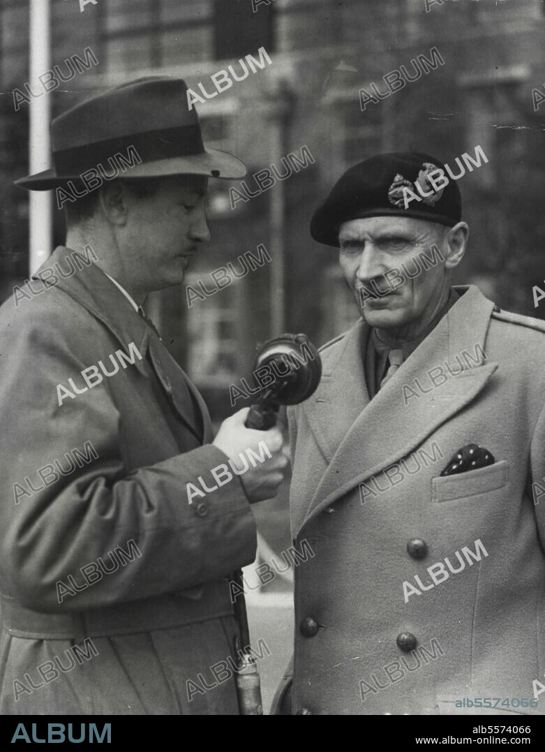 "Monty" Home From Berlin -- Field Marshal Viscount Montgomery has a word for the BBC after his arrival at Northolt from Berlin to-day (Wednesday).Field Marshal Viscount Montgomery, Chief of the Imperial General staff arrived by air in London from Berlin to-day (Wednesday). The C.I.G.S. went from Brussels to the German Capital for talks with the Soviet Military Governor, Marshal Sokolovsky, regarding the tension existing between the Allied forces there. April 07, 1948.
