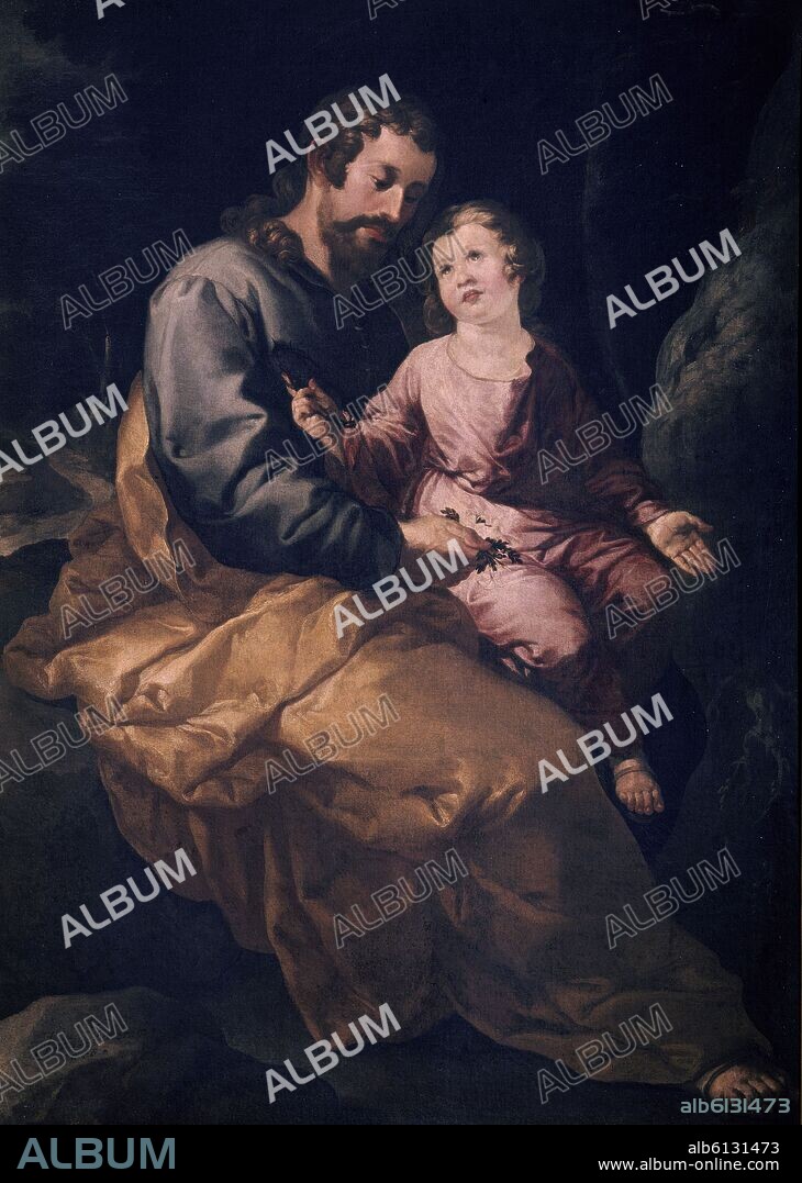 FRANCISCO HERRERA EL VIEJO. SAN JOSE Y EL NIÑO - SIGLO XVII - BARROCO ESPAÑOL.