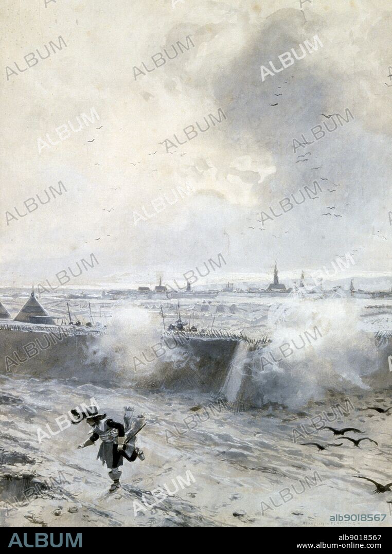 Siege of Arras, 1640, under Louis XIII. Arras taken by the French 10 August 1640. Francois Flameng (1856-1923): Guache and wash.