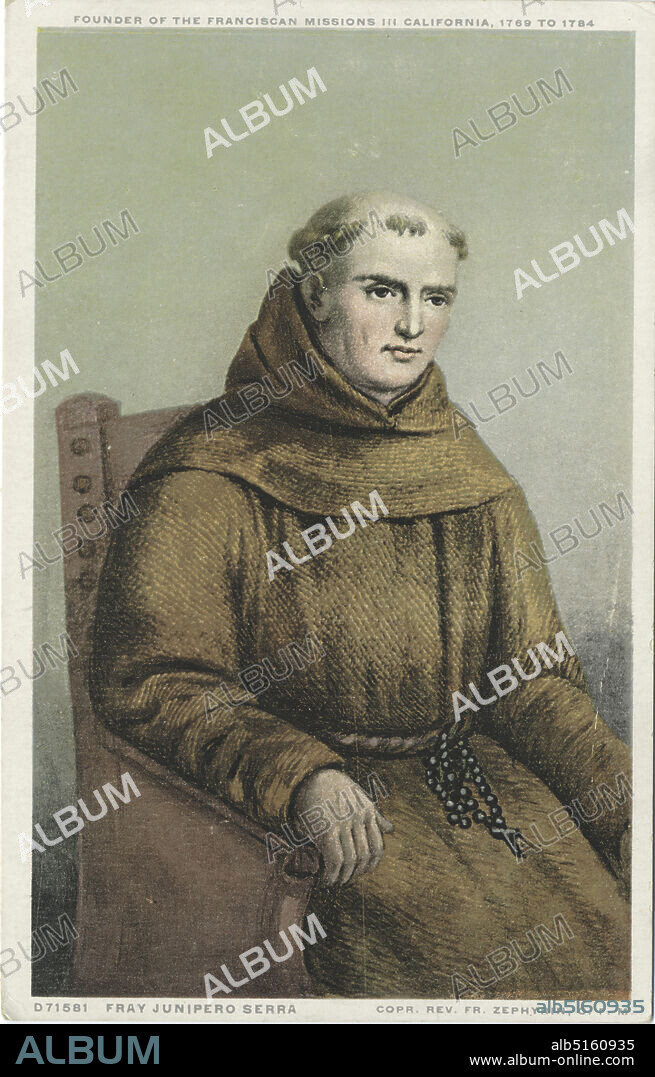 Fray Junipero Serra, Portrait, still image, Postcards, 1898 - 1931.
