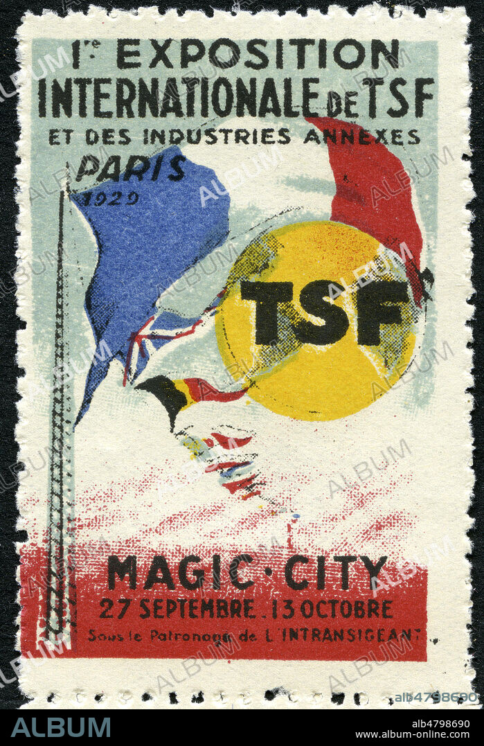 '1ere exposition internationale de T.S.F., Paris'. Vignette publicitaire de 1929. Illustration anonyme. Credit : Collection IM/KHARBINE-TAPABOR.