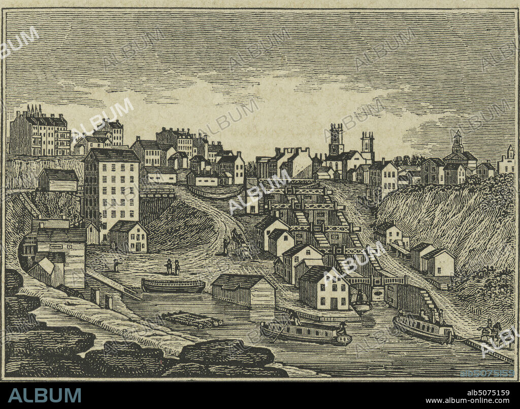 Northeastern view of the locks at Lockport., still image, Prints, 1825, Stone, William L. (William Leete) (1792-1844), Colden, Cadwallader D. (Cadwallader David) (1769-1834).