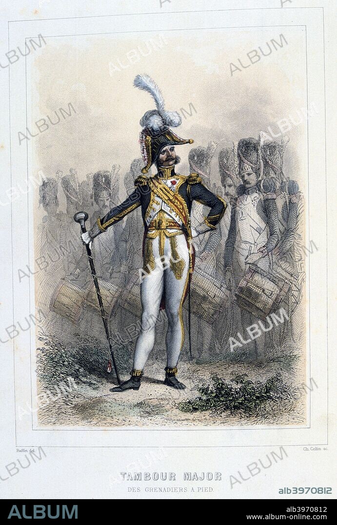 'Drum Major of the Grenadiers-à-Pied', 1859. A depiction of a French Military attire from the book Napoleon 1er et la Garde Imperiale, by Eugene Fieffe, 1859.