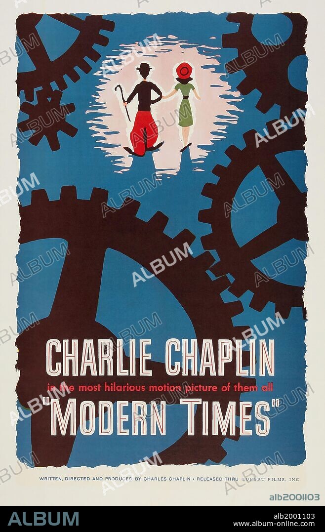 Poster of MODERN TIMES, 1936, directed by CHARLES CHAPLIN. Copyright CHAPLIN/UNITED ARTISTS.
