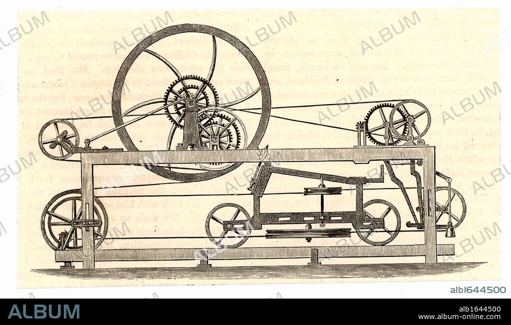 Side view of the spinning mule perfected in 1779 by Samuel Crompton (1753-1827) English inventor of Bolton, Lancashire. Crompton's mule made it possible to spin any yarn by machinery and was one of the inventions which revolutionised the British textile industry.  Woodcut from "Great Industries of Great Britain" (London, c1889).  (Photo by: Universal History Archive/UIG via Getty Images).