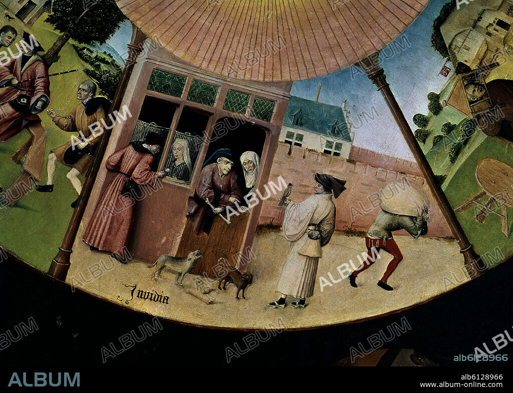 JHERONIMUS VAN AKEN-EL BOSCO-J. BOSCH. MESA DE LOS PECADOS CAPITALES - 1480 - DETALLE DE LA ENVIDIA - GOTICO FLAMENCO - CONJUNTO 1101.