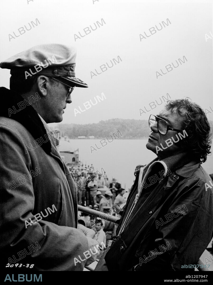 GREGORY PECK and JOSEPH SARGENT in MACARTHUR, 1977, directed by JOSEPH SARGENT. Copyright UNIVERSAL PICTURES.