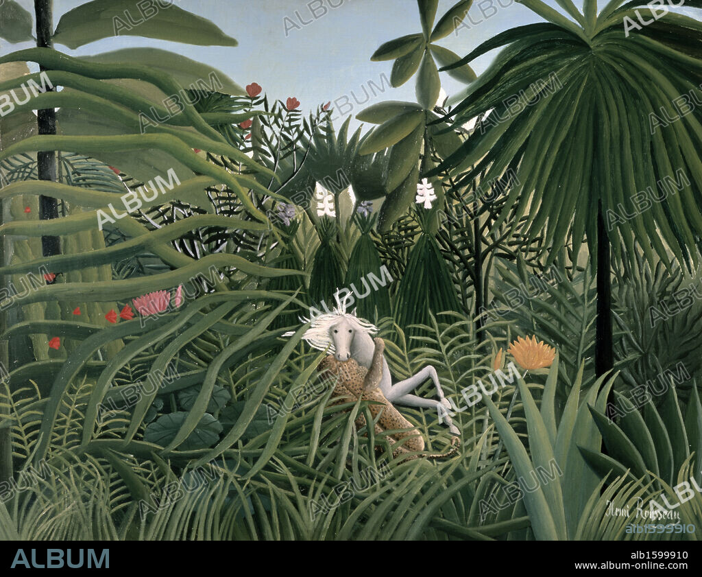 The Attack Of The Jaguar 1910 Henri Rousseau (1844-1910 French) Pushkin Museum of Fine Arts, Moscow, Russia.